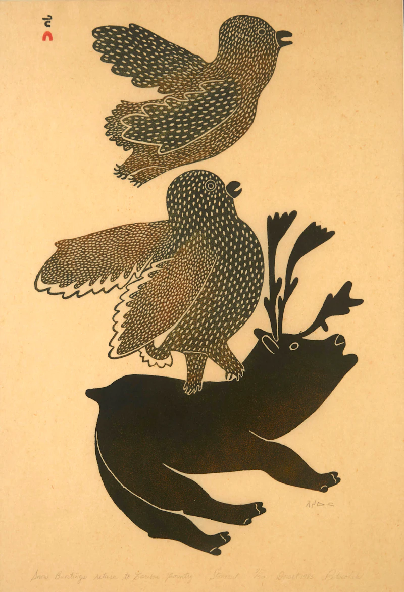 Pitseolak Ashoona, Snow Buntings Return to Caribou Country, stonecut, 1983 - view 2