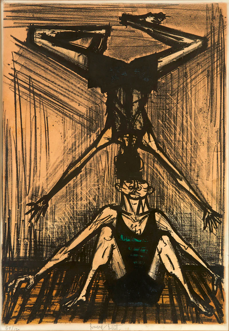 Bernard Buffet, Deux Acrobats, colour lithograph - view 2
