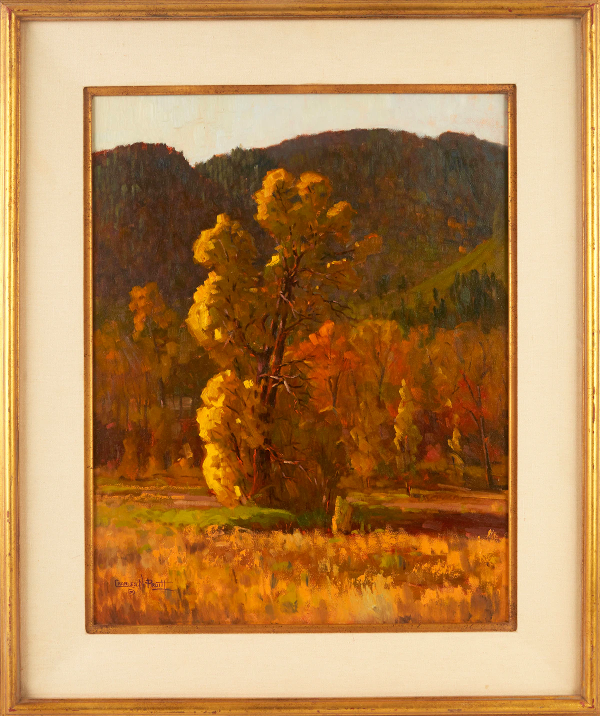Charles Pruitt, Cottonwood Sunrise, oil on canvas, 1991