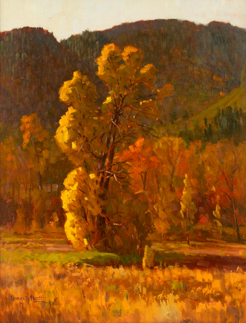 Charles Pruitt, Cottonwood Sunrise, oil on canvas, 1991 - view 2
