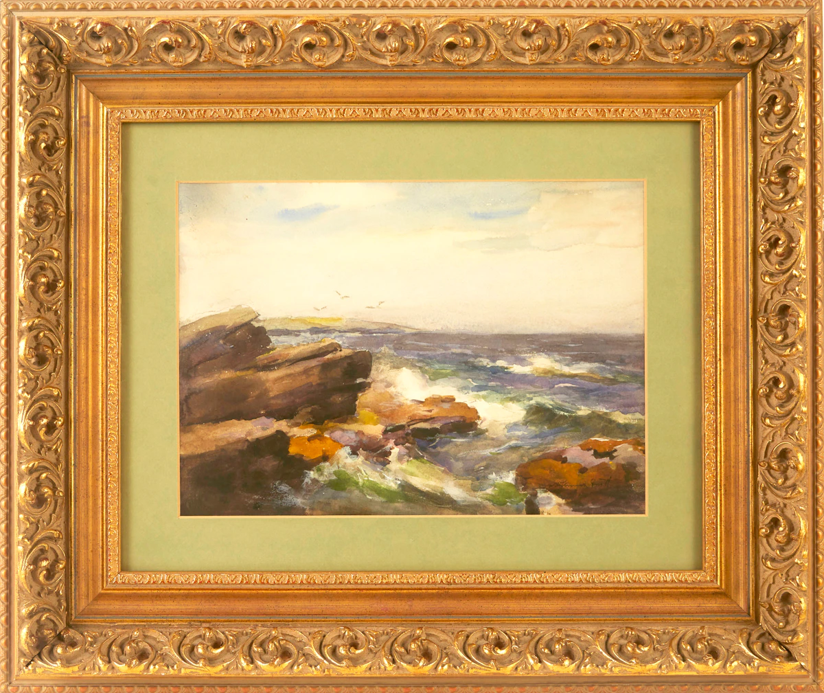 William St Thomas-Smith, Coastal Scene with Crashing Waves, watercolour