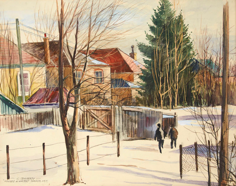 Louis  Dobry, Toronto, Ont., Greenwood Ave. at Sanford Ave.; Houses in Winter, Toronto, Ont.; Toronto, Ont.; Toronto, Ont., Queen St. W.- Jamison Ave Area; Cobourg, Ont., five mixed media works - view 12