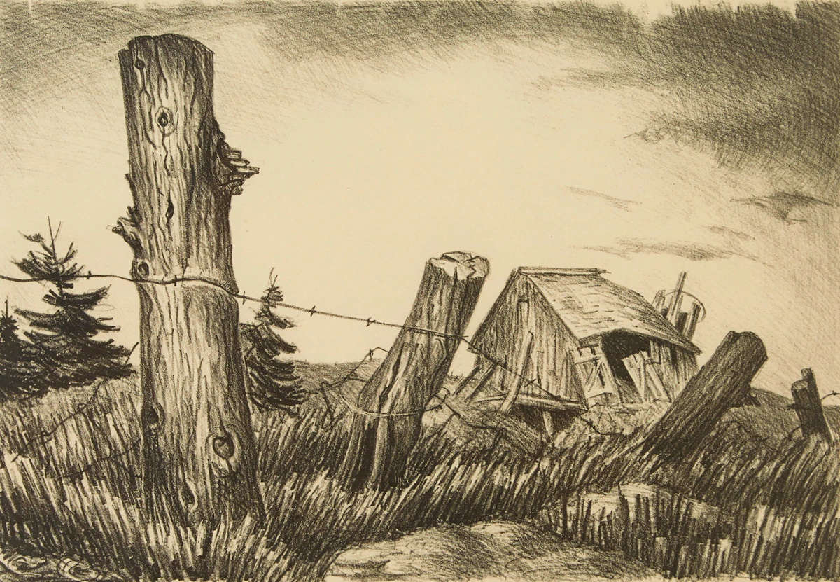 Frederick Hagan, Deserted Farm, lithograph, 1945