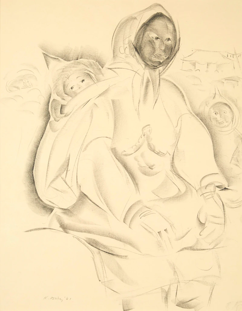 Kathleen Frances Daly Pepper, Inuit Mother and Child, charcoal, 1961 - view 2