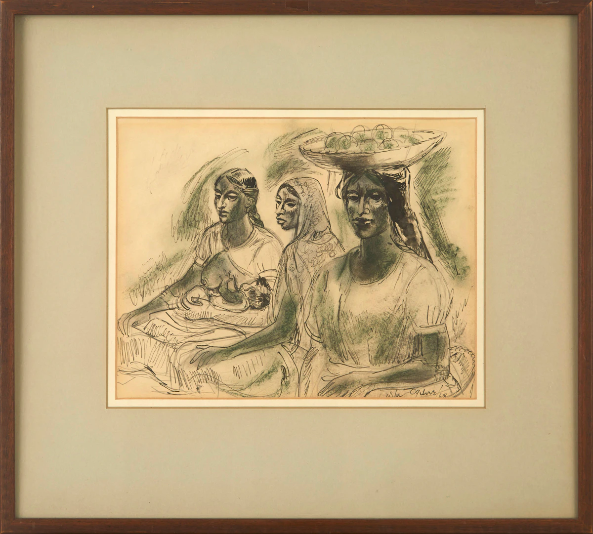 William Abernethy Ogilvie, Women of Oaxaca, Mexico (Oaxa Market), pen, 1968