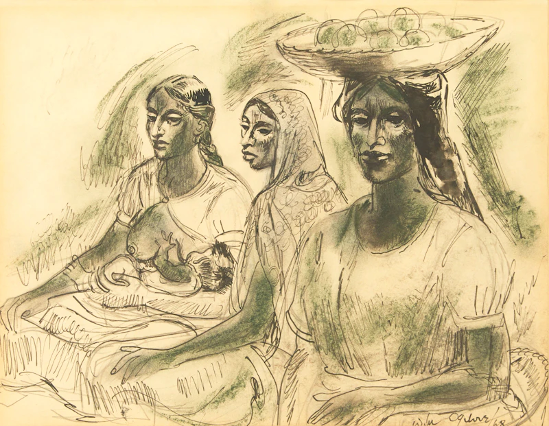 William Abernethy Ogilvie, Women of Oaxaca, Mexico (Oaxa Market), pen, 1968 - view 2