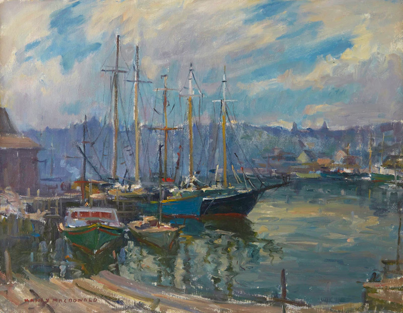 Manly Edward MacDonald, Boats Docked at the Harbour, oil on canvas - view 2