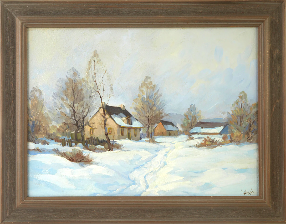 RH Arliss, Laurentian Farmstread, March, oil on board