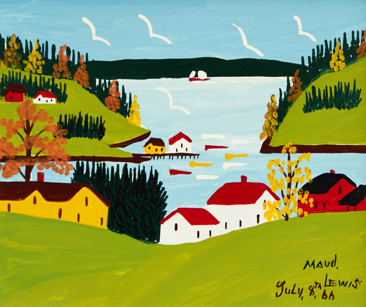 Maud Lewis, Late Summer in Sandy Cove, oil on beaver board, 1966