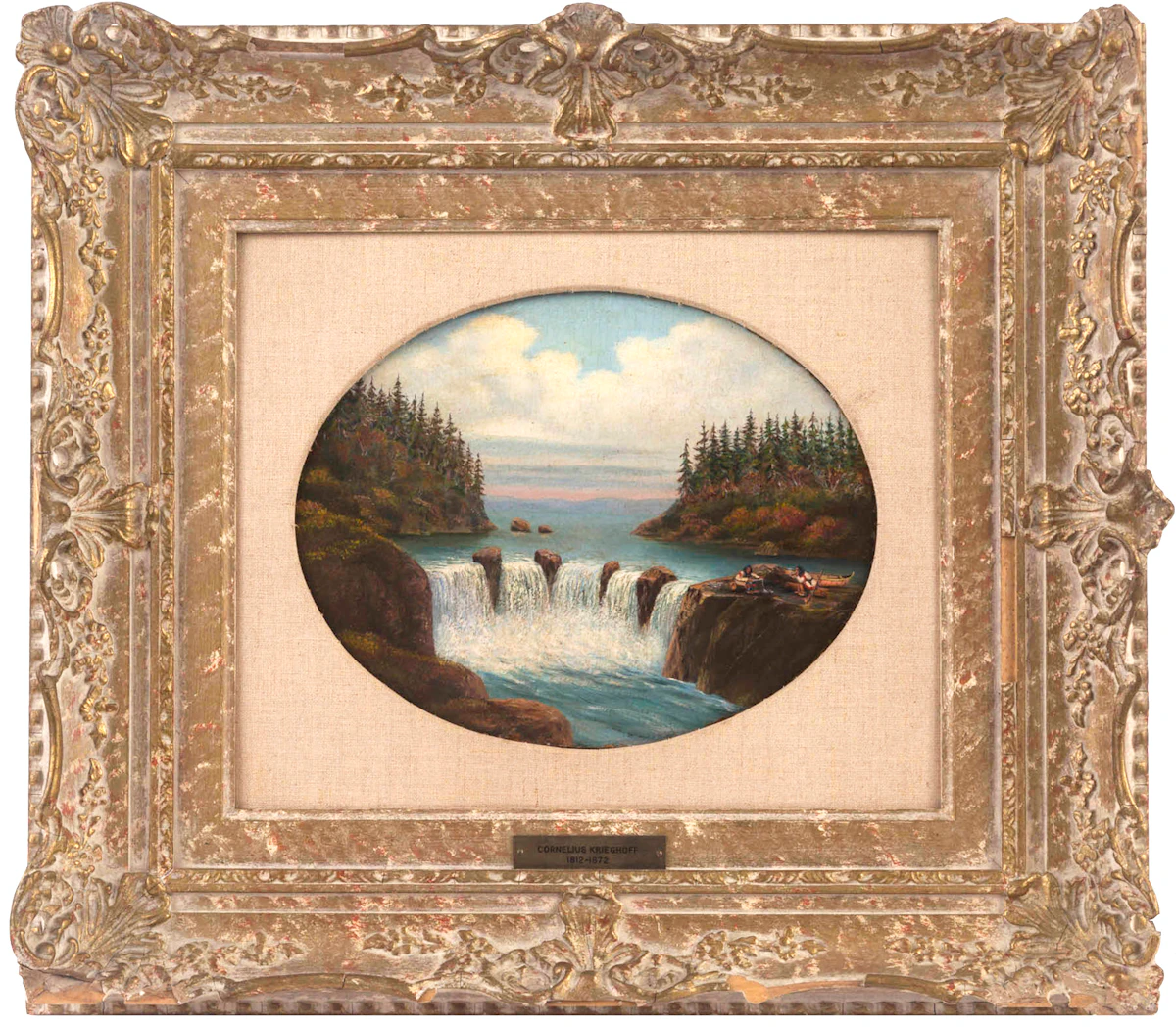 (School of) Cornelius Krieghoff, Falls, oil on board (oval-shaped), 18??