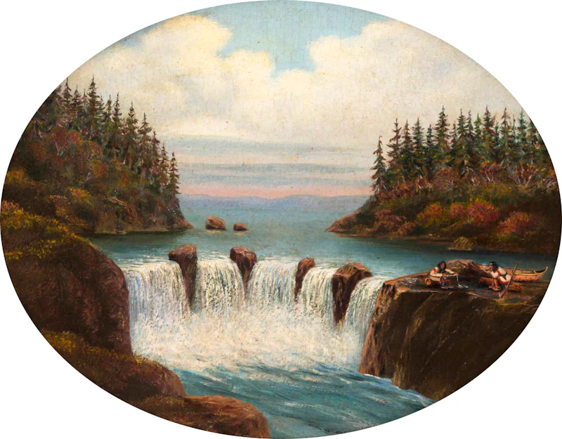 (School of) Cornelius Krieghoff, Falls, oil on board (oval-shaped), 18?? - view 3