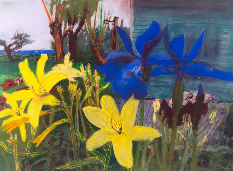 John Hartman, Yellow Day Lillies & Blue Siberian Irises, pastel - view 2