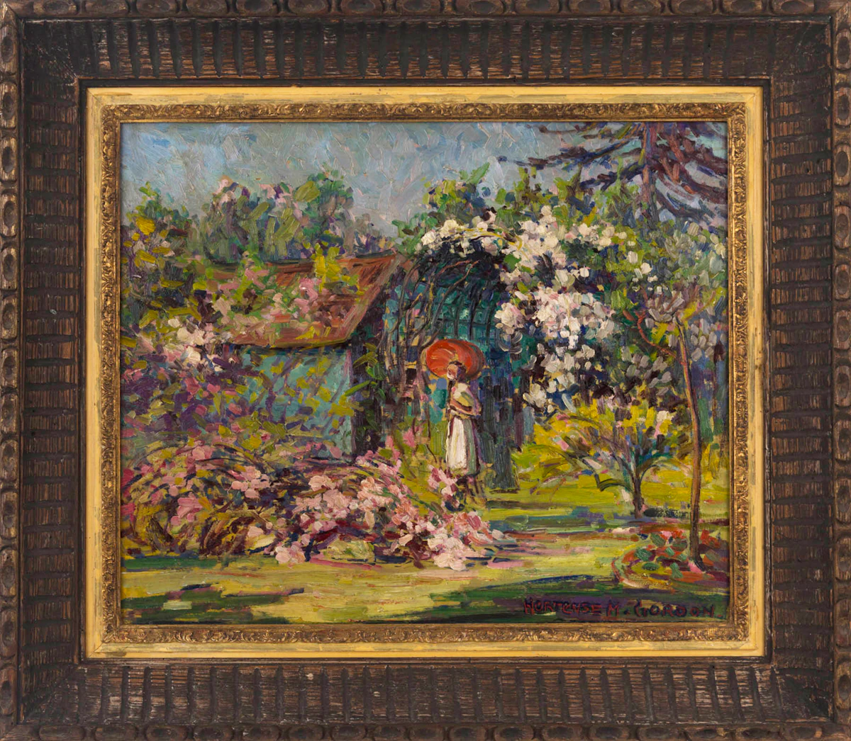 Hortense Mattice Gordon, In The Garden, oil on panel