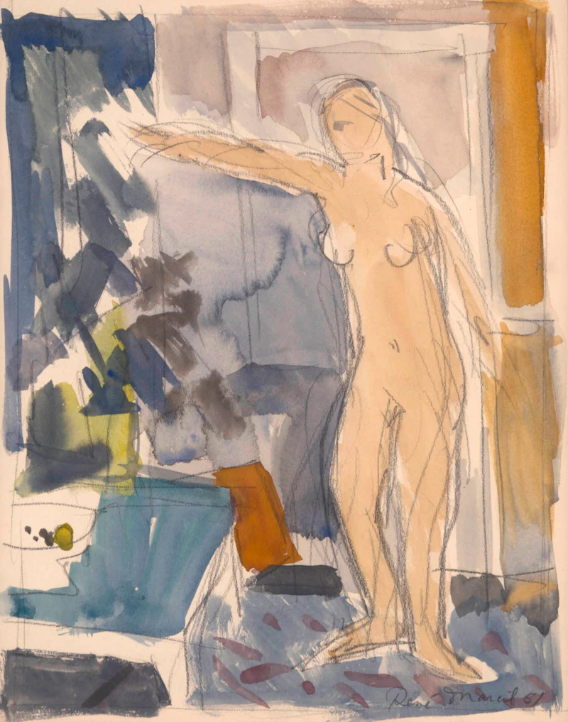 René Marcil, Nude in Interior, watercolour - view 2