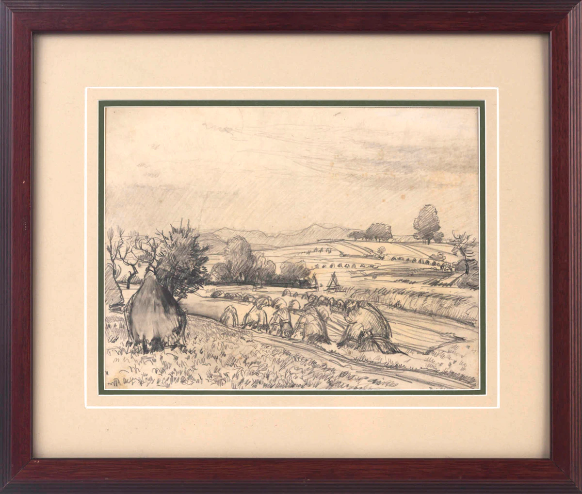 Paul Archibald Caron, Farm Landscape, pencil drawing