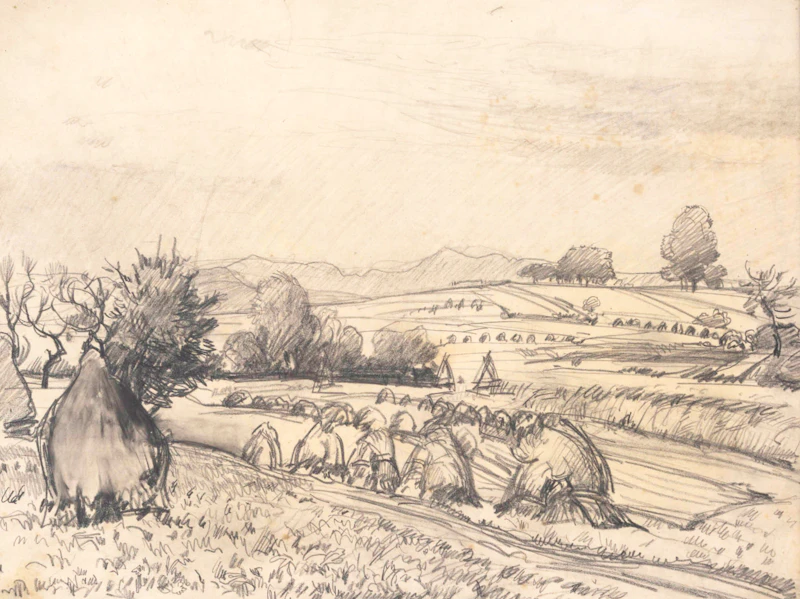 Paul Archibald Caron, Farm Landscape, pencil drawing - view 2