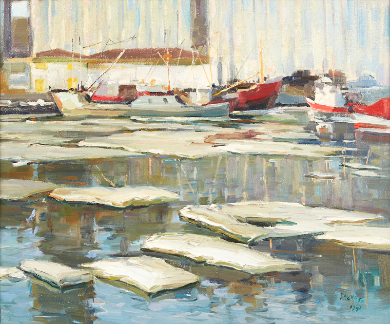 Francesco Iacurto, Early Spring, Bassin Louise, Quebec, oil on canvas, 1951 - view 2