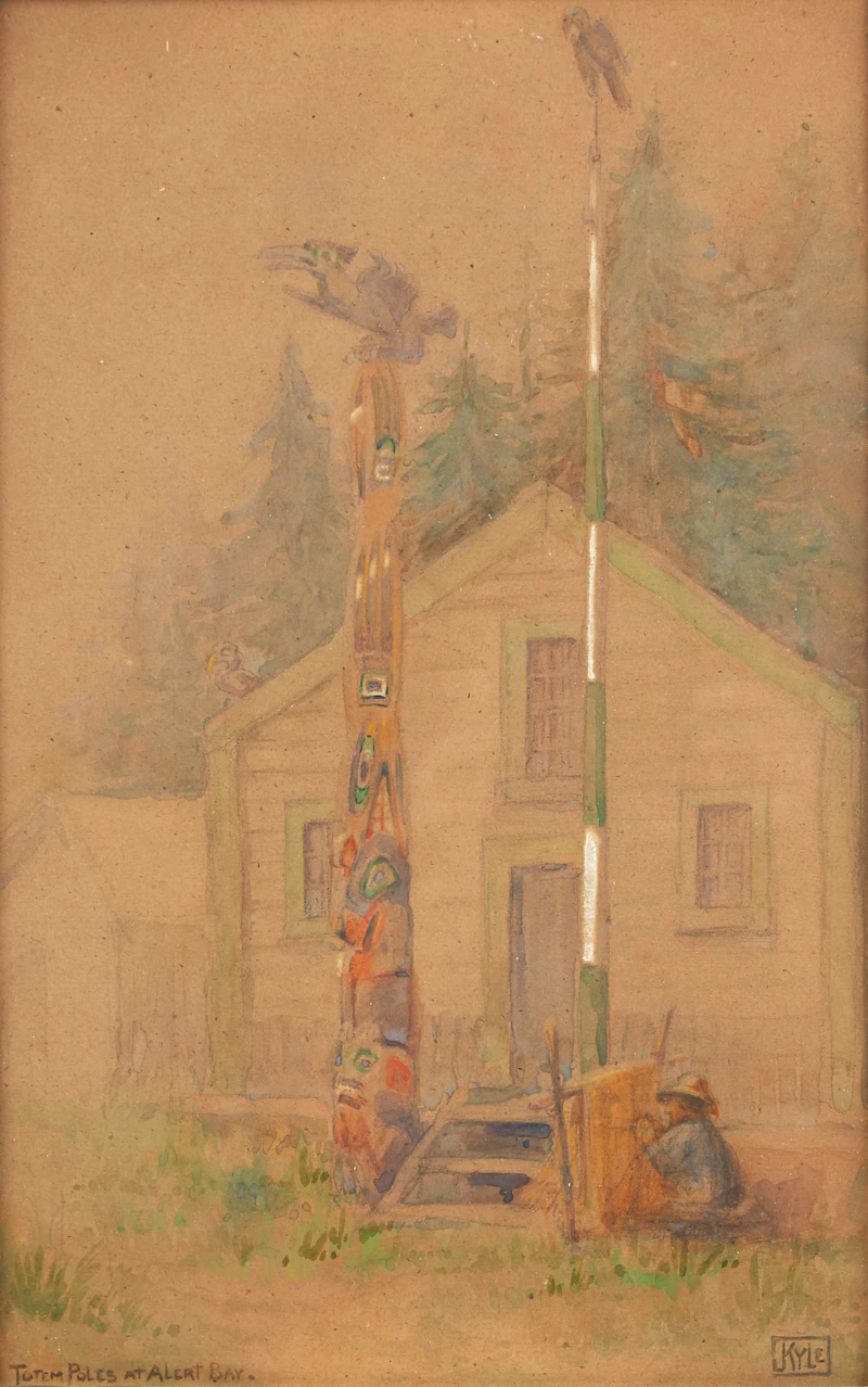 John Kyle, Totem Poles at Alert Bay, watercolour - view 2