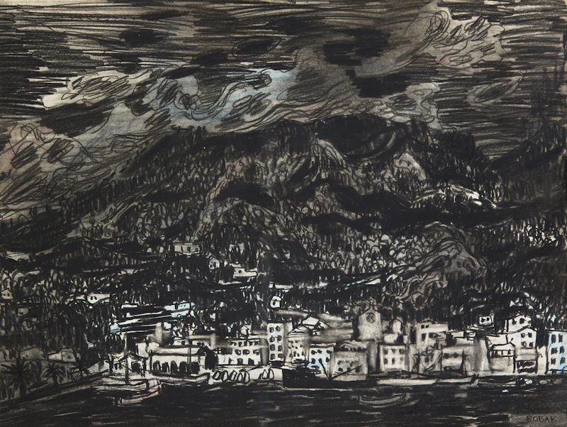 Bruno Joseph Bobak, Waterfront Landscape, ink wash on paper - view 2