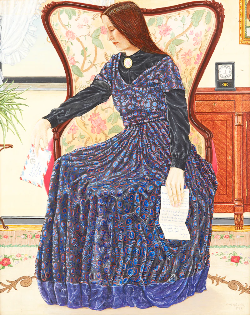 Herzl Kashetsky, The Letter, oil on board, 1977 - view 2