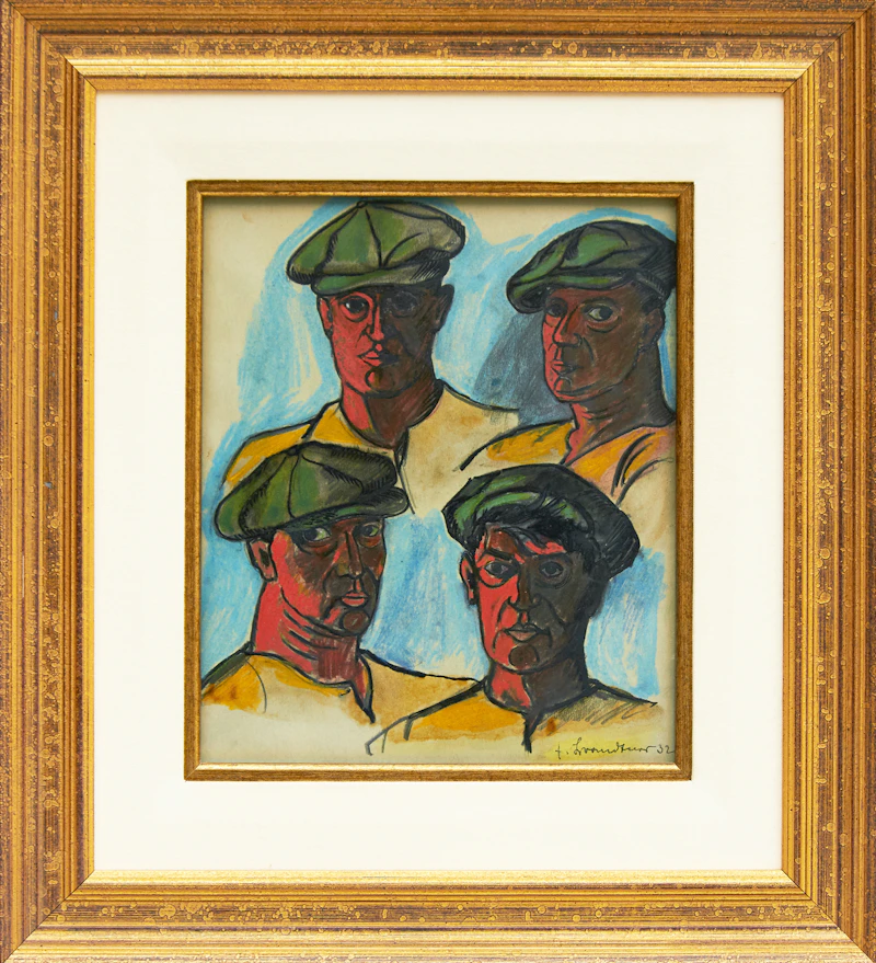 Fritz Brandtner, Four Heads of Workers, ink and crayon, 1932 - view 2