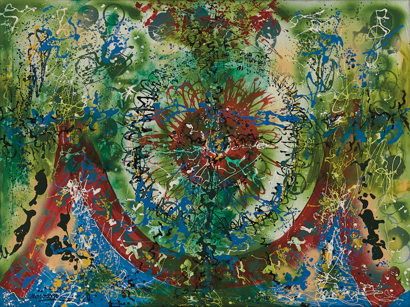 Julius Gyula Marosan, Abstract in Green; Untitled Abstract, pair of oils on polyester fabric - view 2
