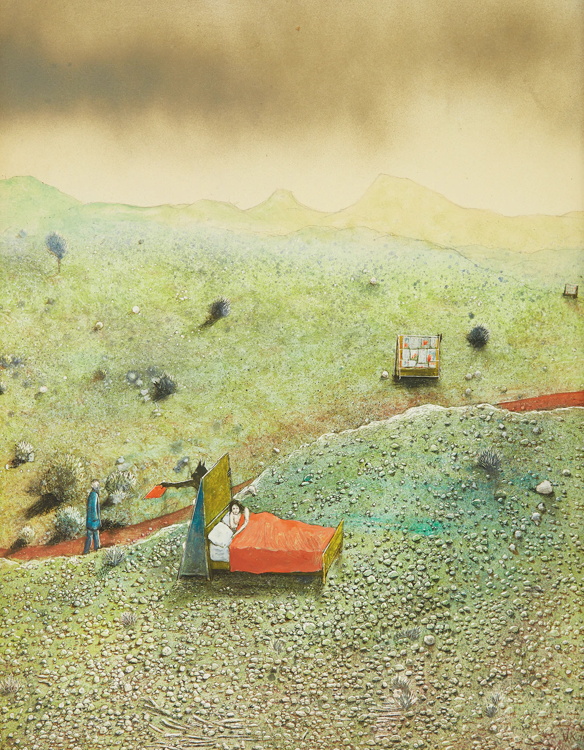 William Kurelek, Pornographic Reading (Temptations in the Desert Series), mixed media on board, 1975