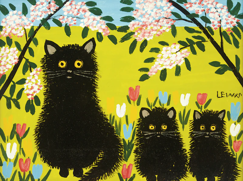 Maud Lewis, Three Black Cats, mixed media on board - view 1