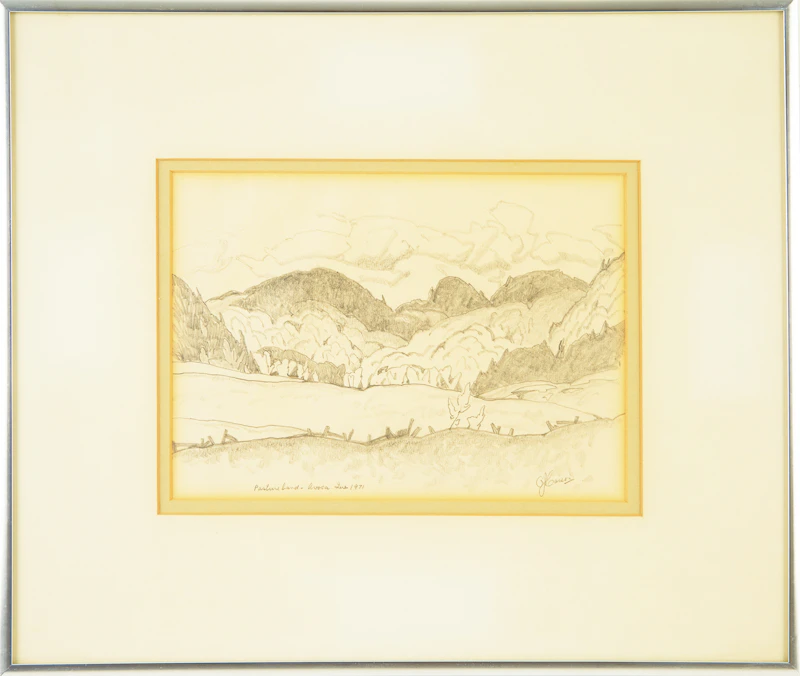 Alfred Joseph Casson, Pastureland, Avoca, Que. , pencil sketch, 1971 - view 2