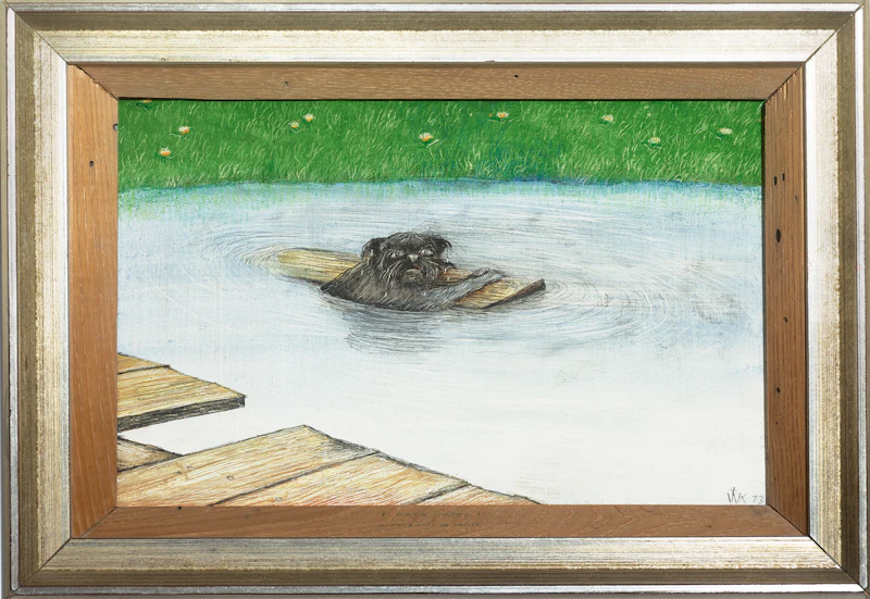 William Kurelek, I Hate Water (A Cat’s Loss of Dignity), mixed media on board - view 2