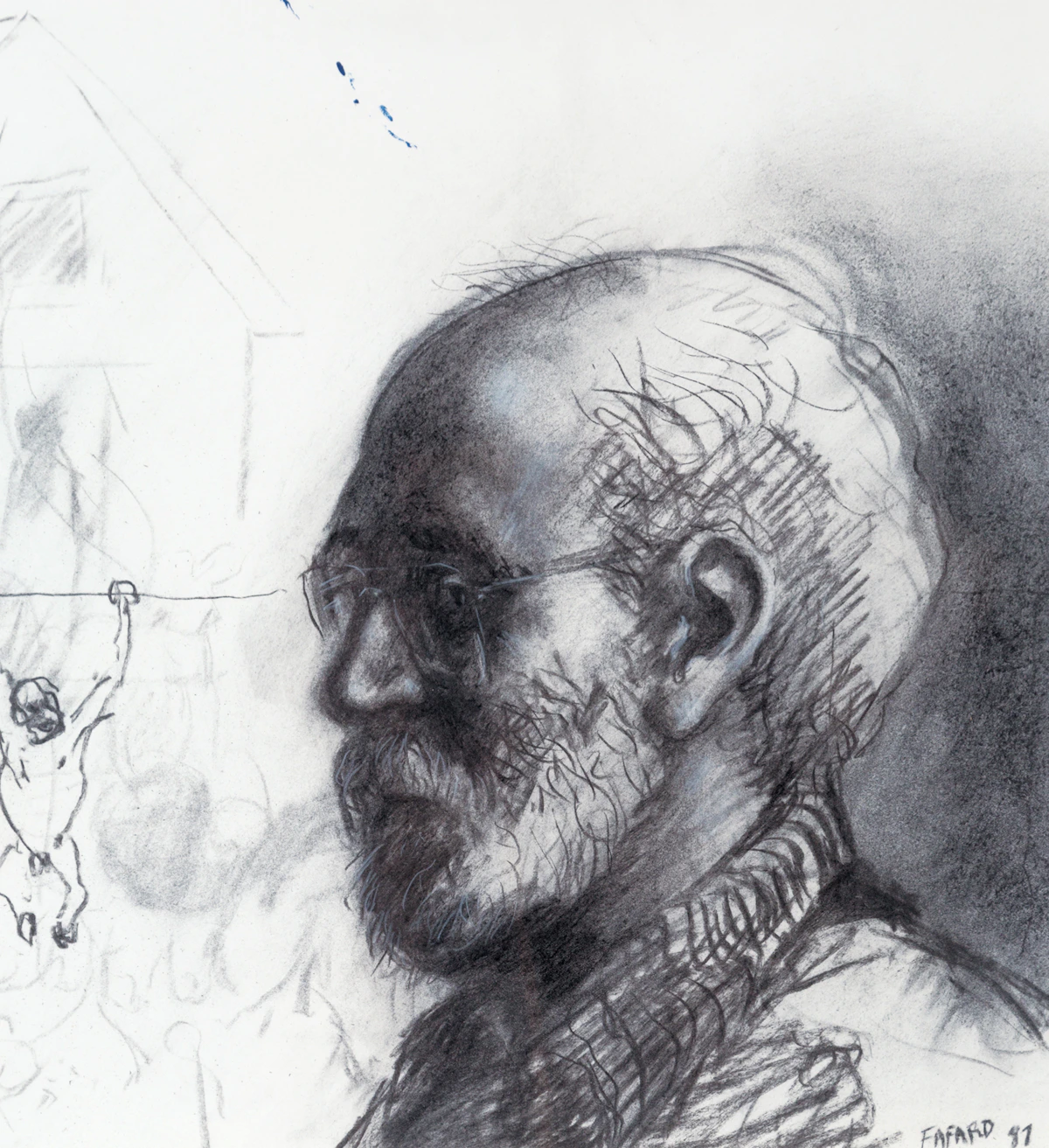 Joe Fafard, Self Portrait, charcoal, 1987