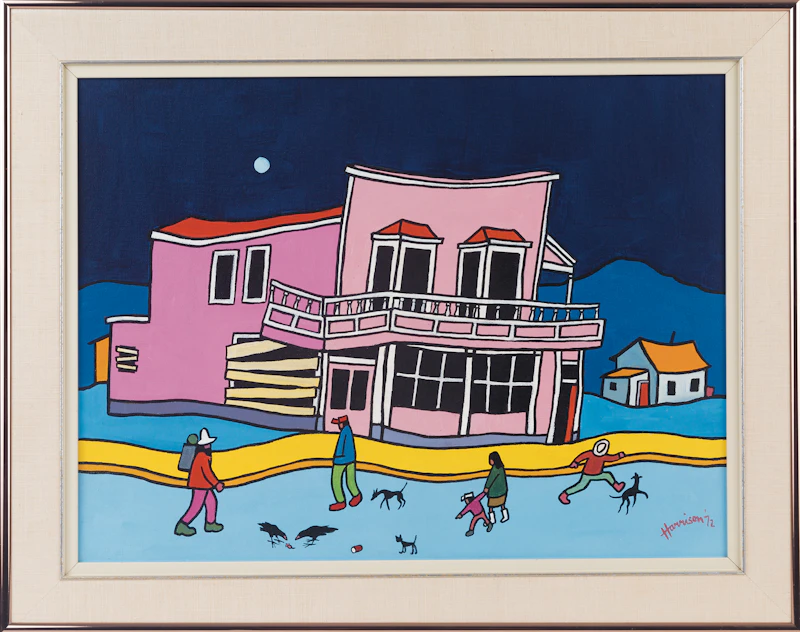 Ted Harrison, Old Gun Shop, Dawson, acrylic on canvas board, 1972 - view 2