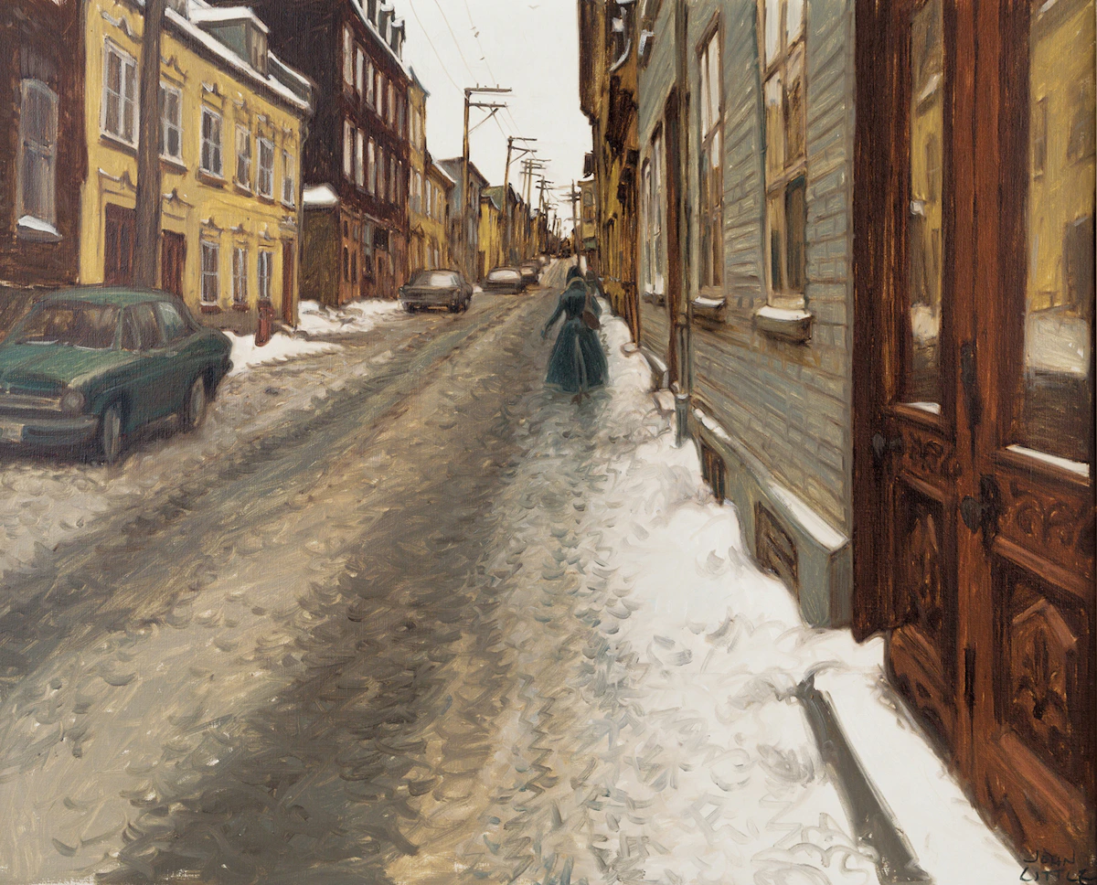 John Little, Dimanche matin, rue St. Olivier entre côte St. Augustin et côte Ste. Geneviève, Quebec, oil on canvas, 1976