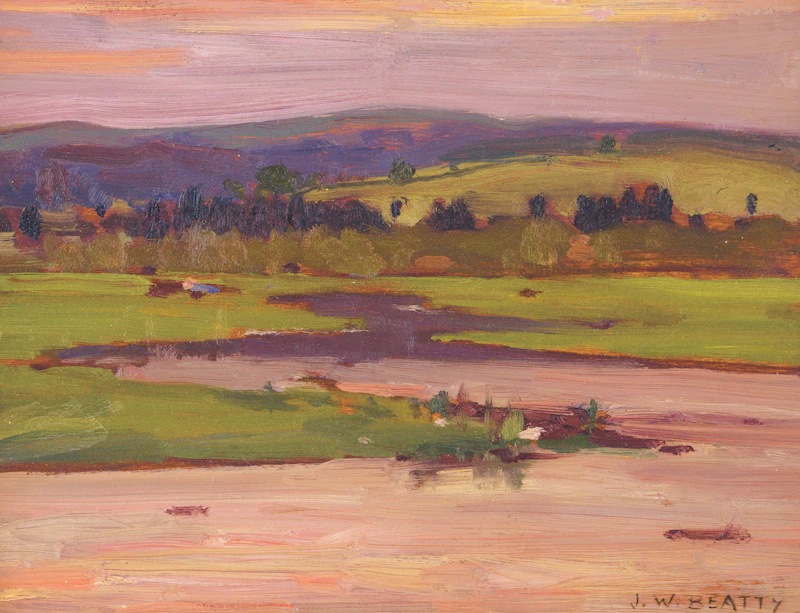 John William Beatty, Sunset Landscape, oil on board - view 1