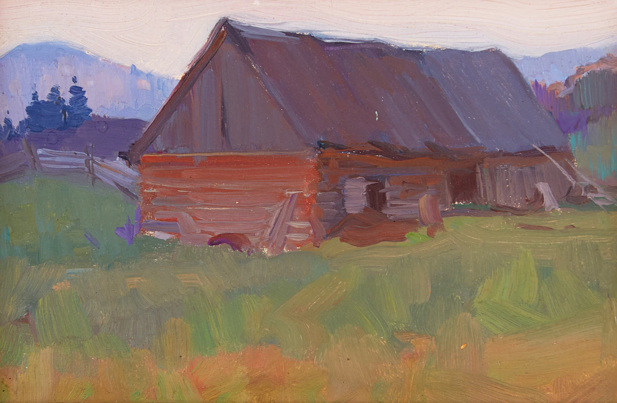 Clarence Alphonse Gagnon, Au Crépuscule, Baie St. Paul, oil on board, 1924