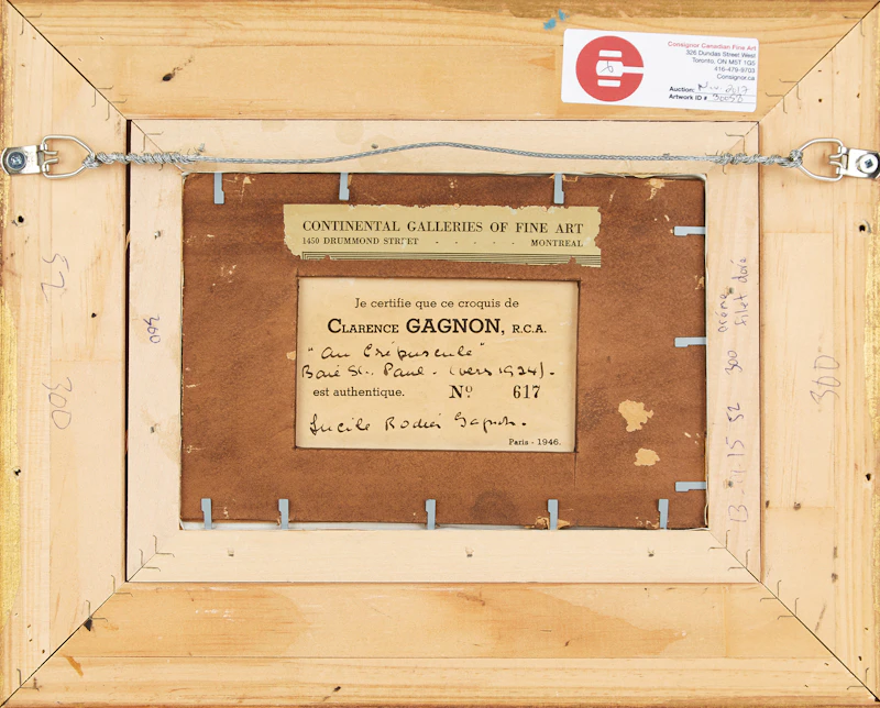 Clarence Alphonse Gagnon, Au Crépuscule, Baie St. Paul, oil on board, 1924 - view 3