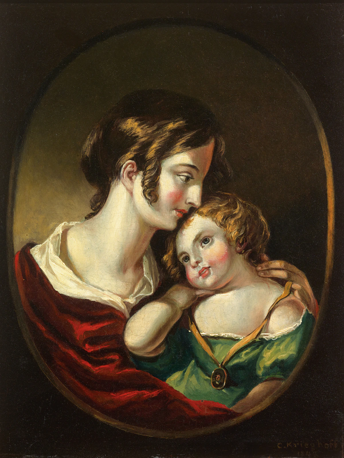 Cornelius Krieghoff, Louise and Emilie (Portrait of the Artist’s Wife and Daughter), oil on board, 1845