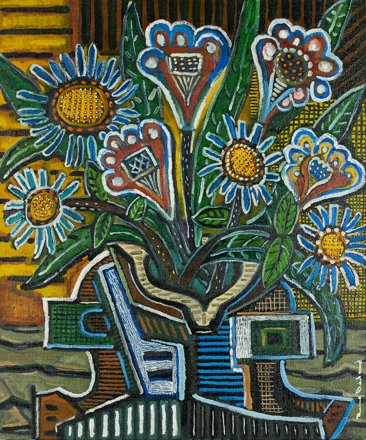 Pierre Bédard, Bouquet Bleu Blanc Jaune, oil on canvas