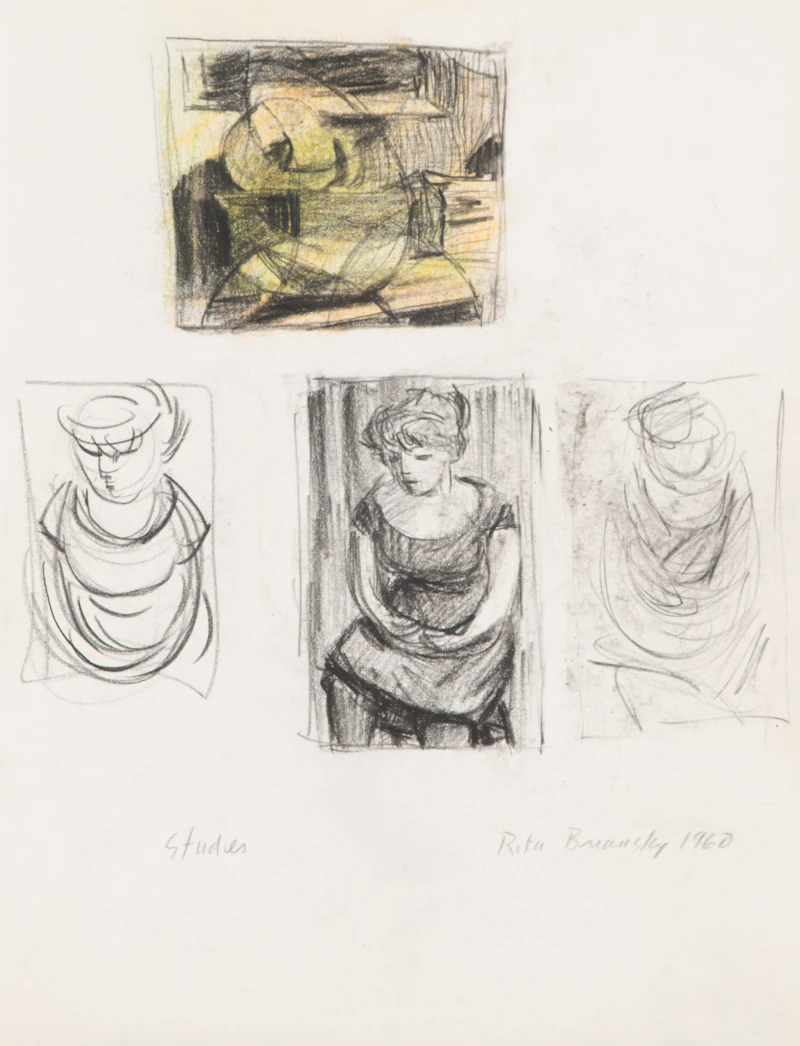 Rita Briansky, Self Portrait; Coffee Break; Studies; Jewish Wedding; Sarah, assorted media on paper (5) - view 5