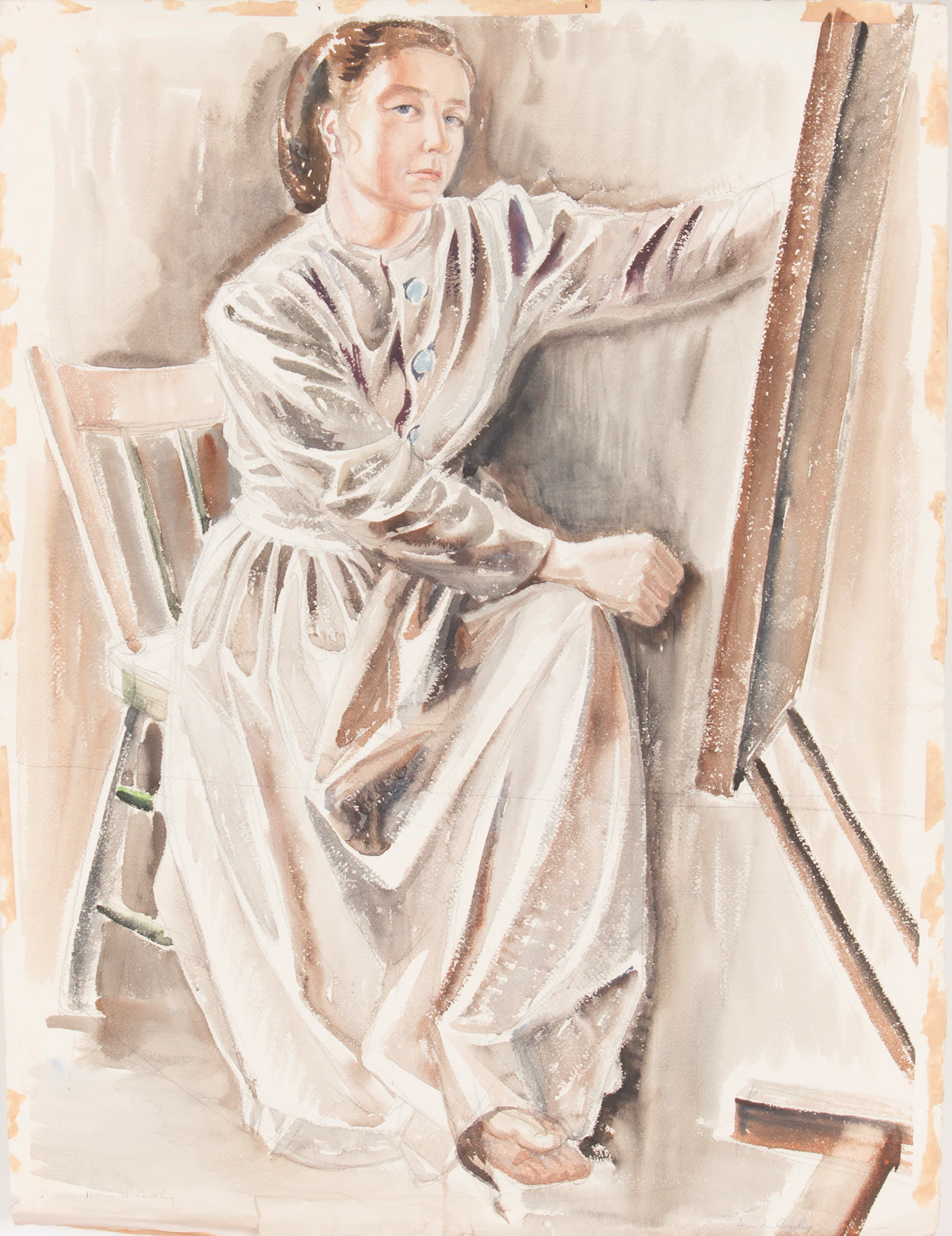 Doris Jean McCarthy, Self Portrait of the Artist in Her Studio on Neville Park Blvd. Toronto, watercolour, 1941