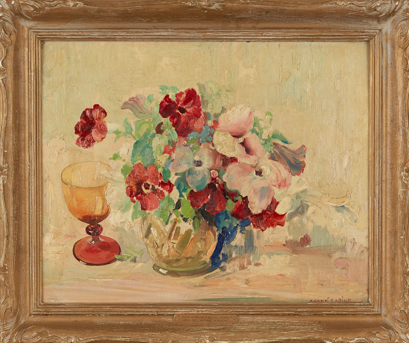 Andréas Christian Gottfried Lapine, Petunias in a Bowl, oil on canvas - view 2