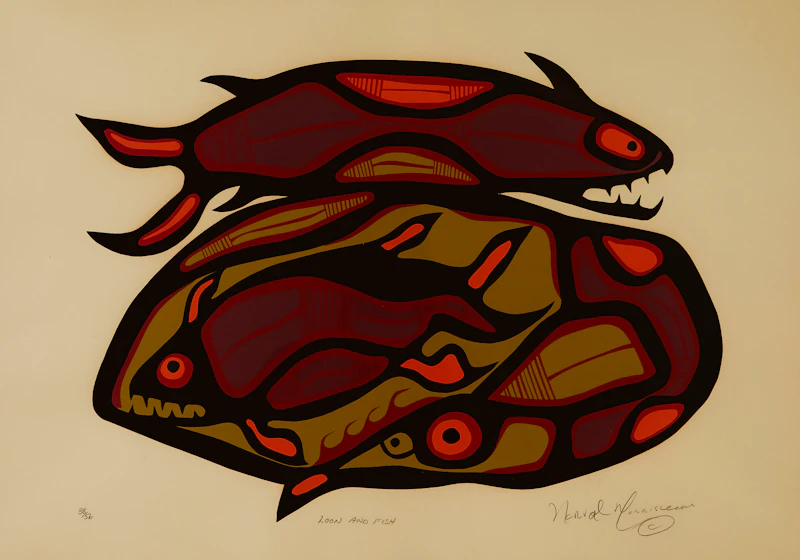 Norval Morrisseau, Loon and Fish, silkscreen - view 1