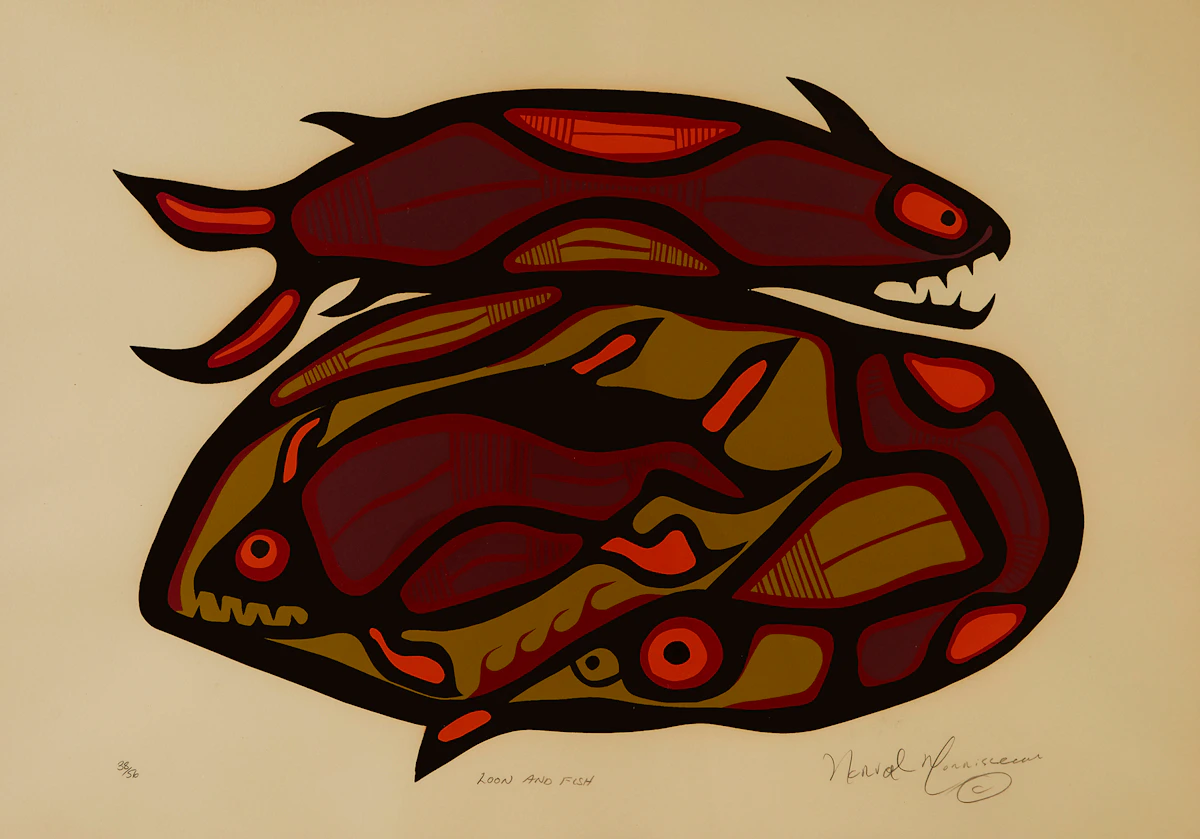 Norval Morrisseau, Loon and Fish, silkscreen