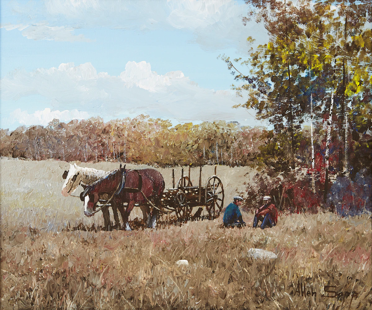 Allen Sapp, Having a Talk, acrylic on canvas