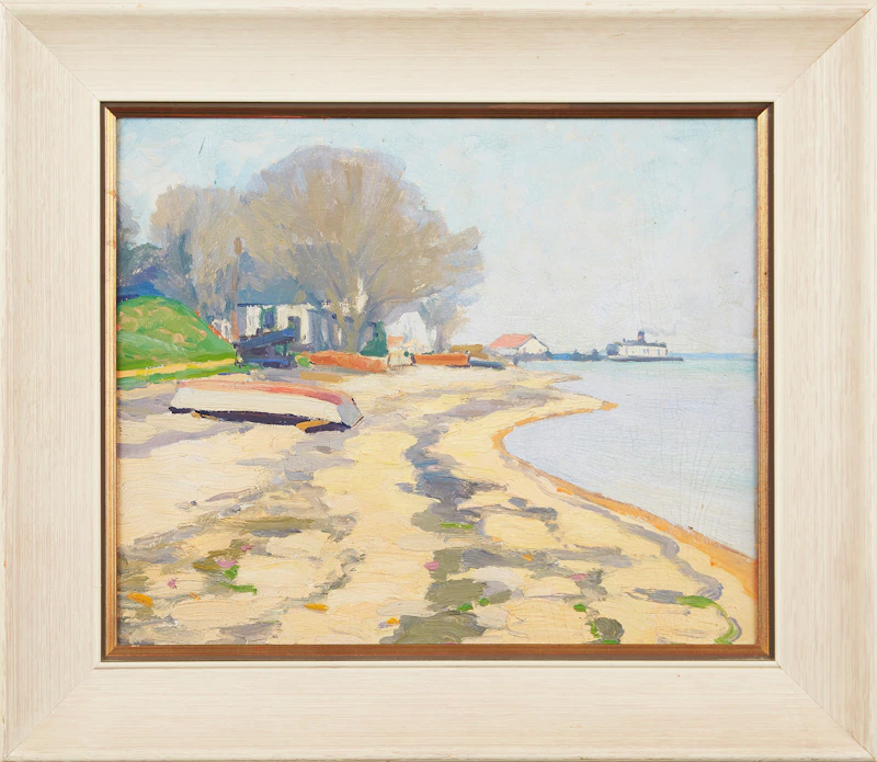 Frederick Stanley Haines, Beach Scene with Ferry, oil on board - view 2