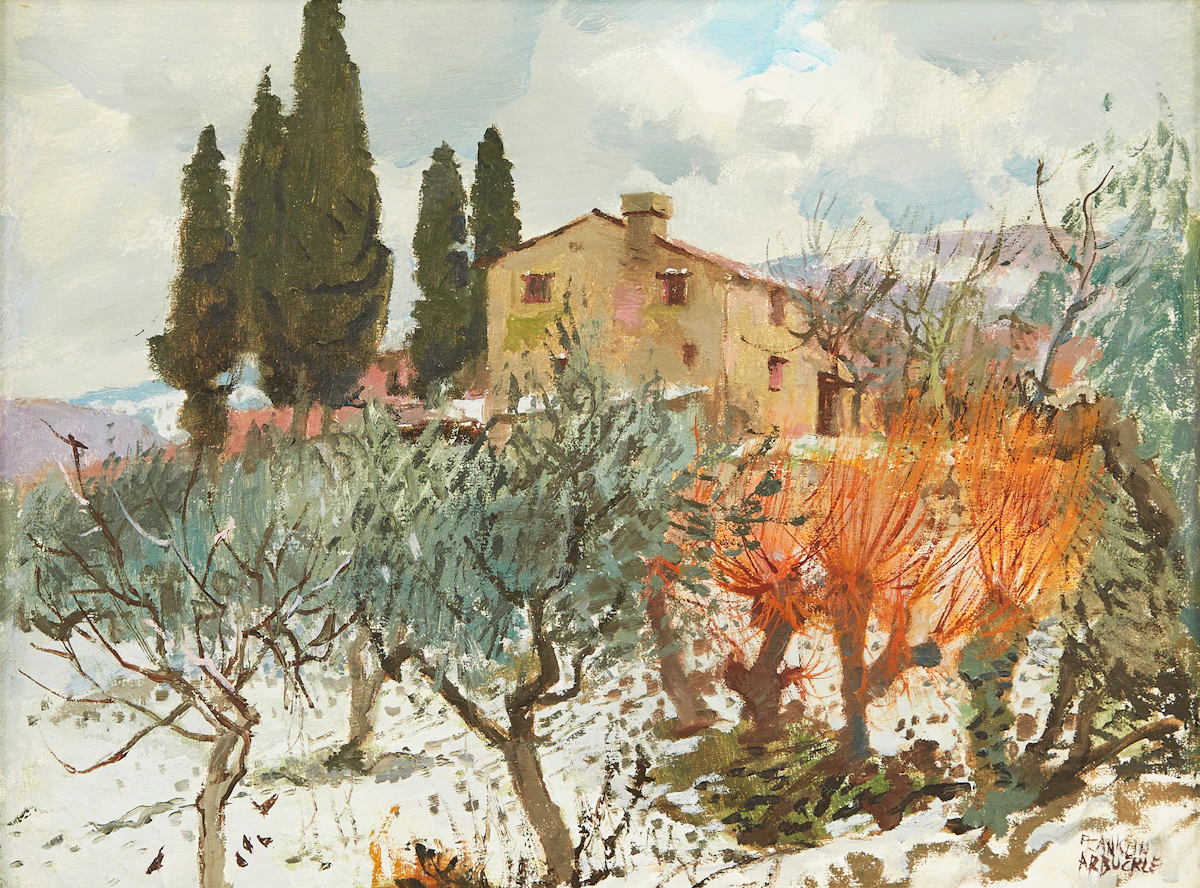 George Franklin Arbuckle, Mugnone Valley, oil on masonite