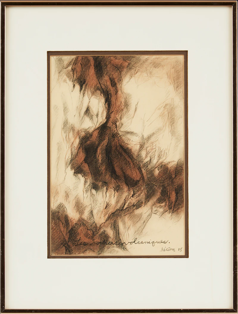 Jean-Paul Jérôme, Les rochers volcaniques, sepia and conte drawing - view 2