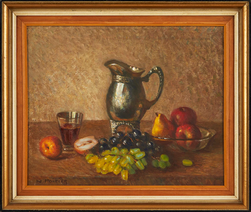Narcisse Poirier, Antiquité et fruits, oil on canvas - view 2