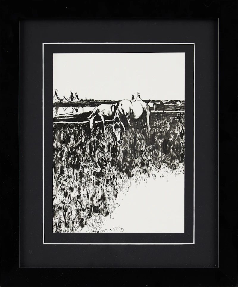 Jane Ash Poitras, Horses Grazing, print with ink, 2002 - view 2