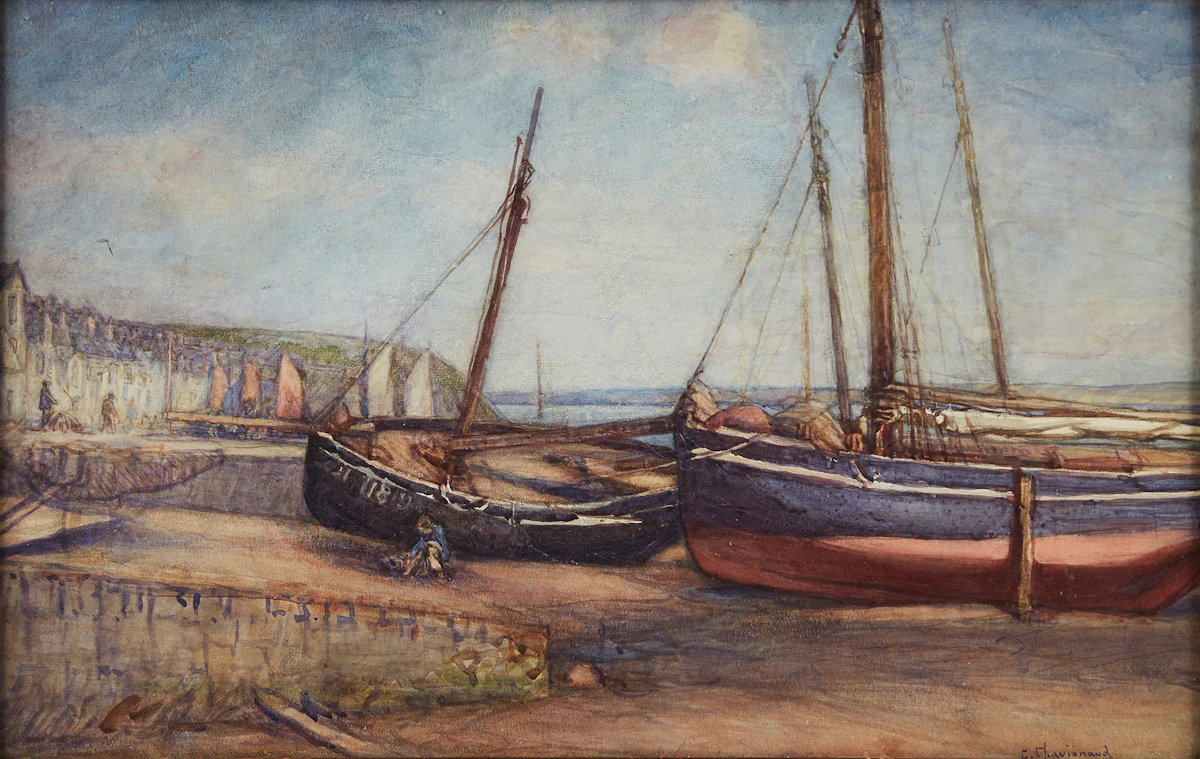 Georges Chavignaud, Beached Boats, watercolour